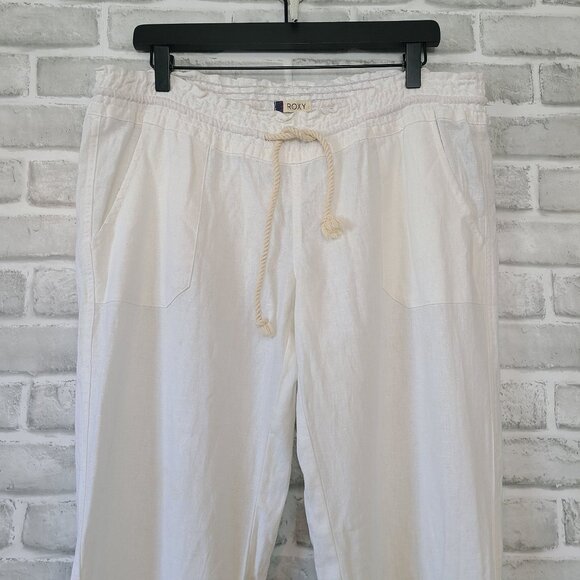 Roxy Oceanside White Flax Linen Blend Drawstring Pants Beach NEW Large Casual - Picture 10 of 12